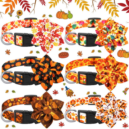 6 Pcs Fall Dog Collars for Dogs Adjustable Thanksgiving Dog Collar(small)