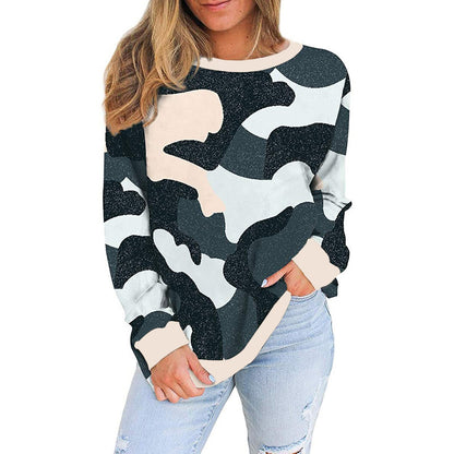 Women's Camo Leopard Print Long Sleeve Top