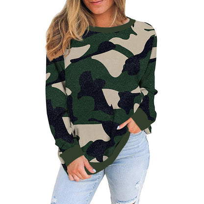 Women's Camo Leopard Print Long Sleeve Top