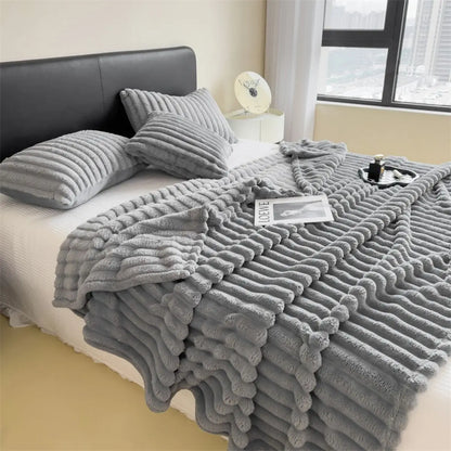 Solid color thickened wide striped blanket