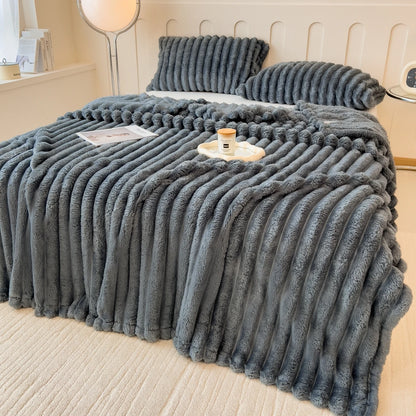 Solid color thickened wide striped blanket