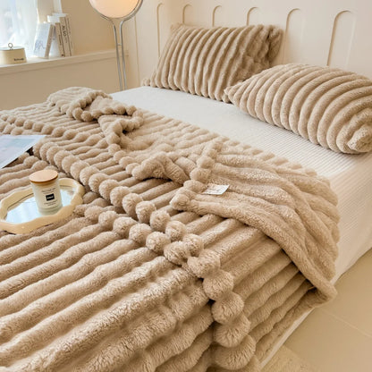 Solid color thickened wide striped blanket