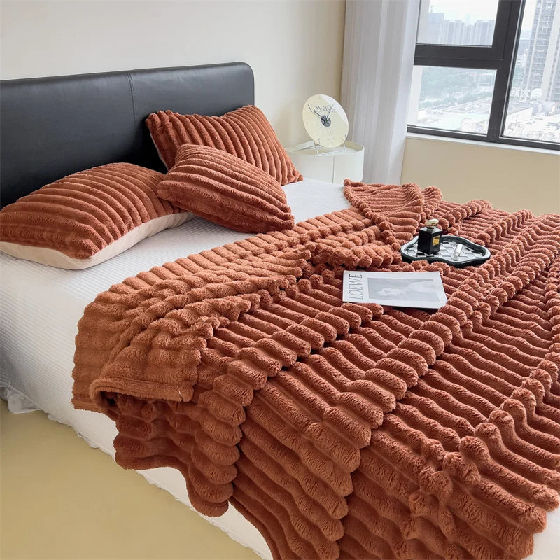 Solid color thickened wide striped blanket