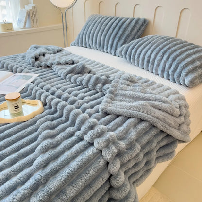 Solid color thickened wide striped blanket
