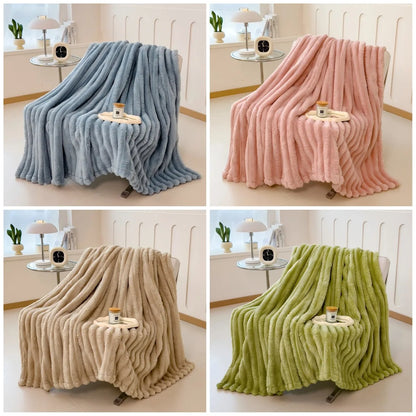 Solid color thickened wide striped blanket