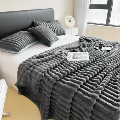 Solid color thickened wide striped blanket