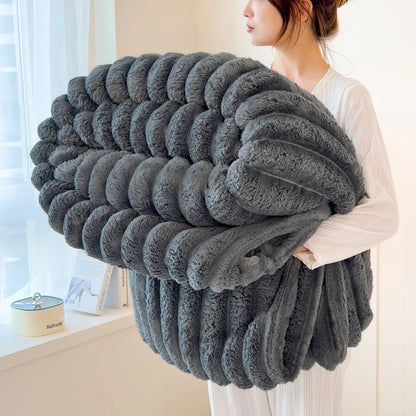 Solid color thickened wide striped blanket