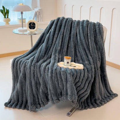 Solid color thickened wide striped blanket