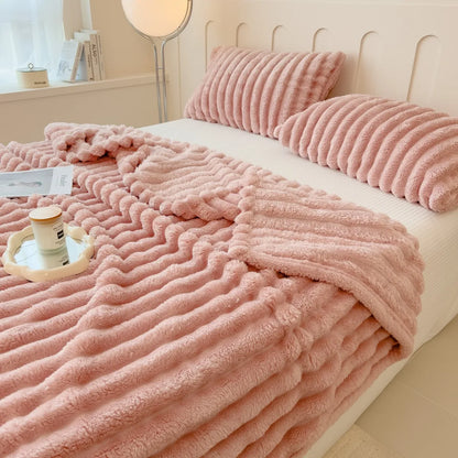 Solid color thickened wide striped blanket