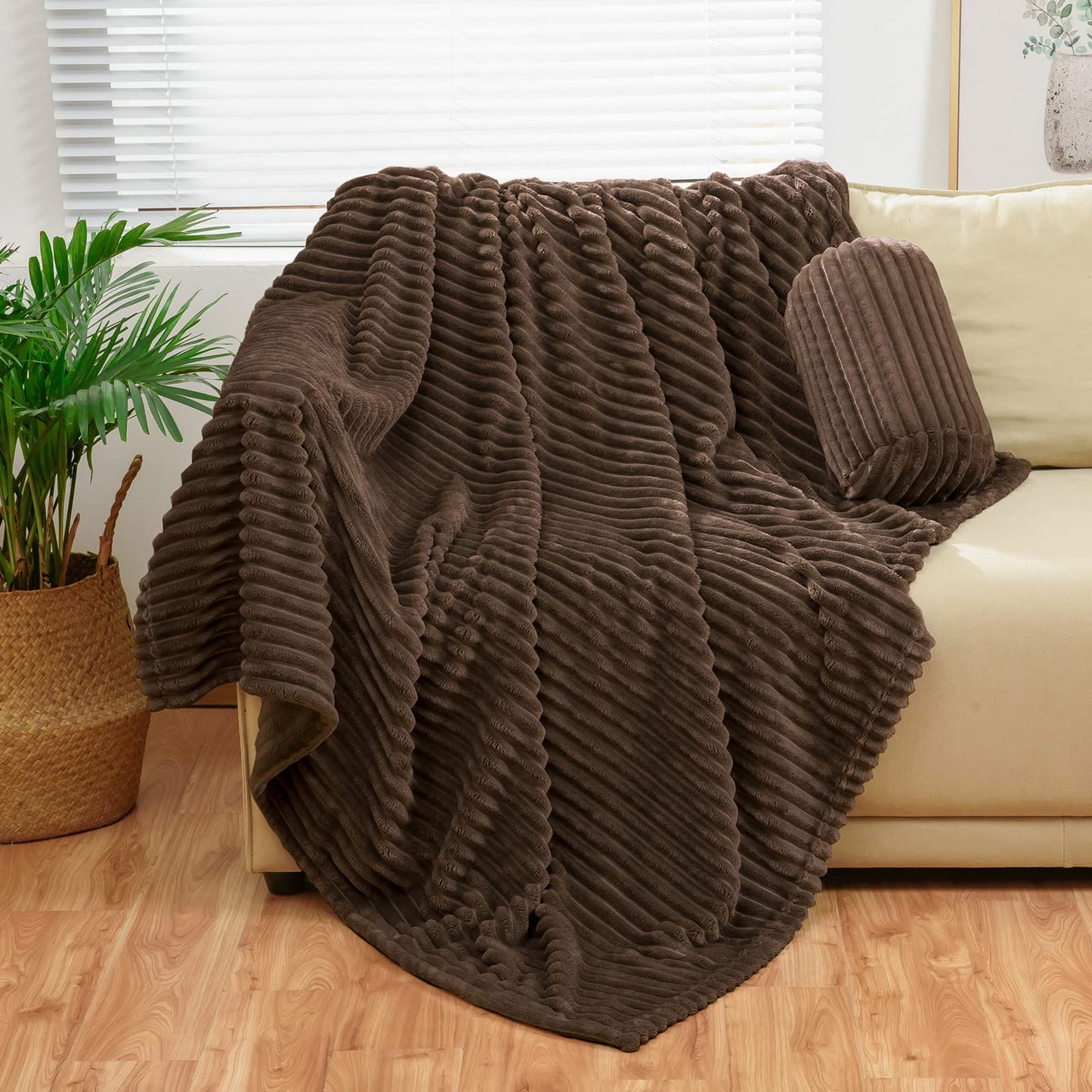 Brown Stripe Flannel Throw Blanket