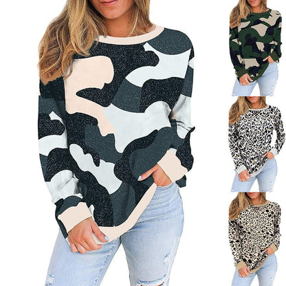 Women's Camo Leopard Print Long Sleeve Top